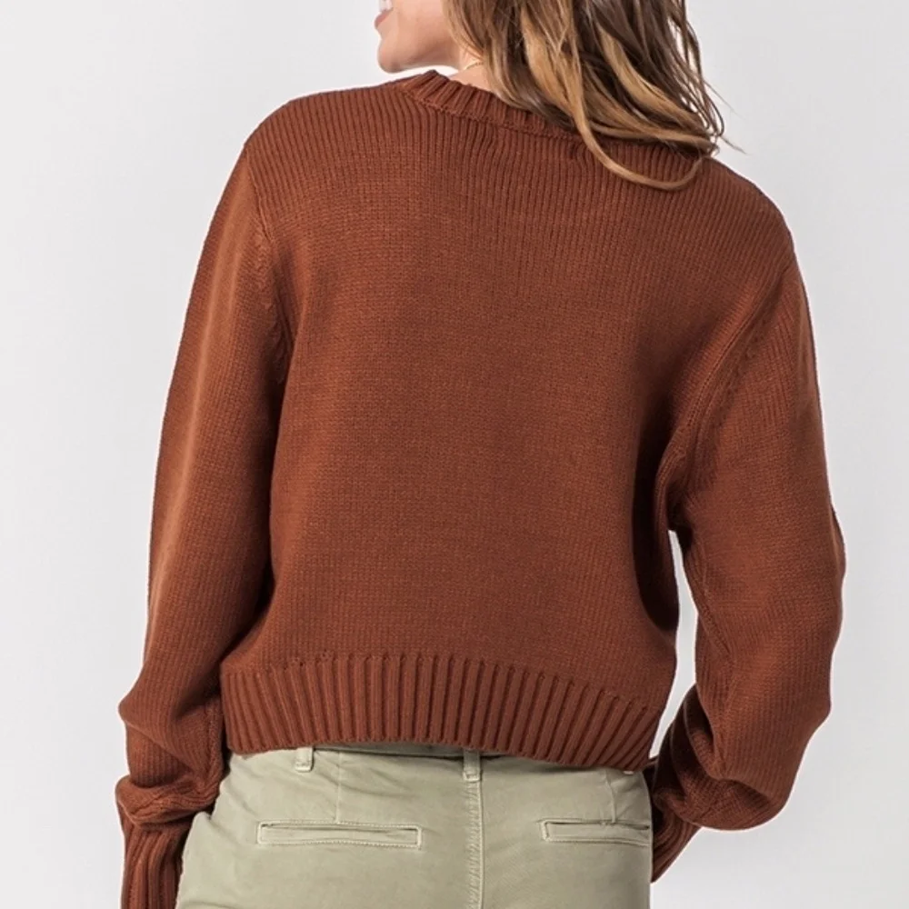 Double Zero Women Brown Long Sleeves Cozy Cropped Relaxed Sweater Size Medium‎